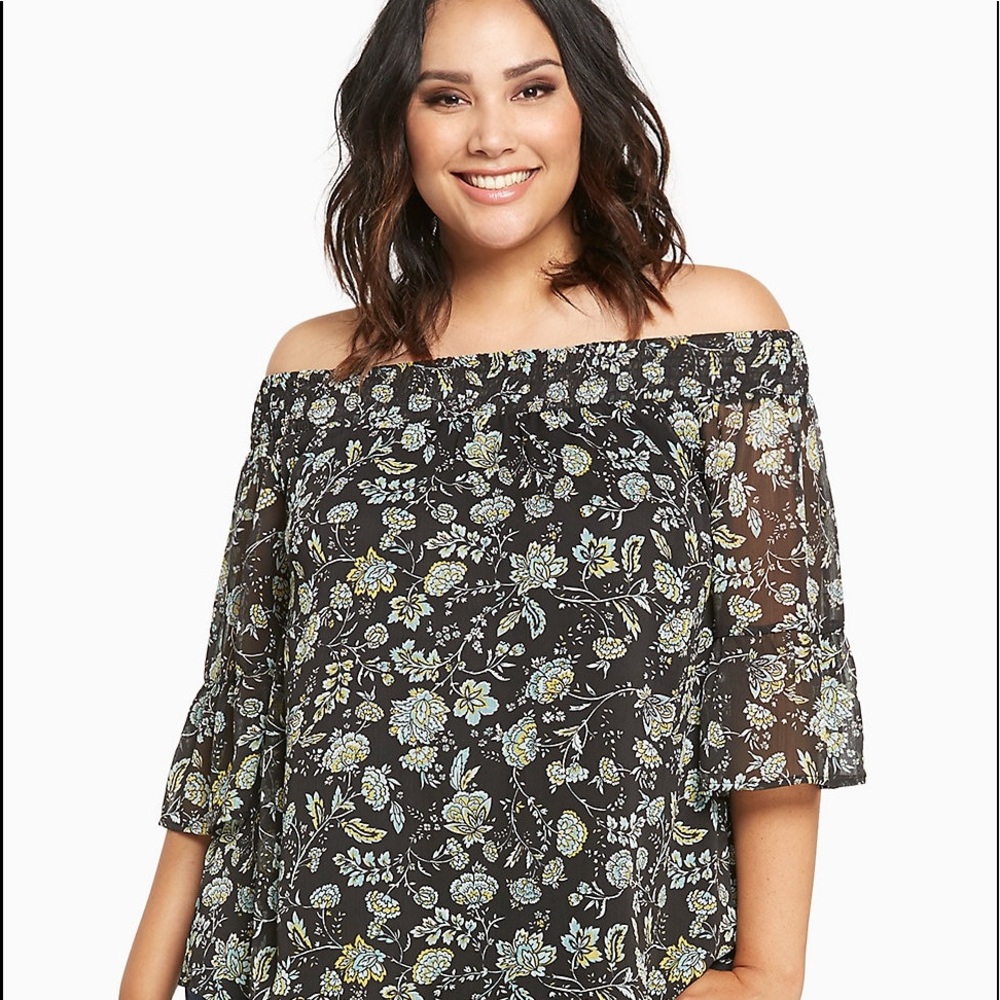 torrid Black Floral Off-Shoulder Blouse